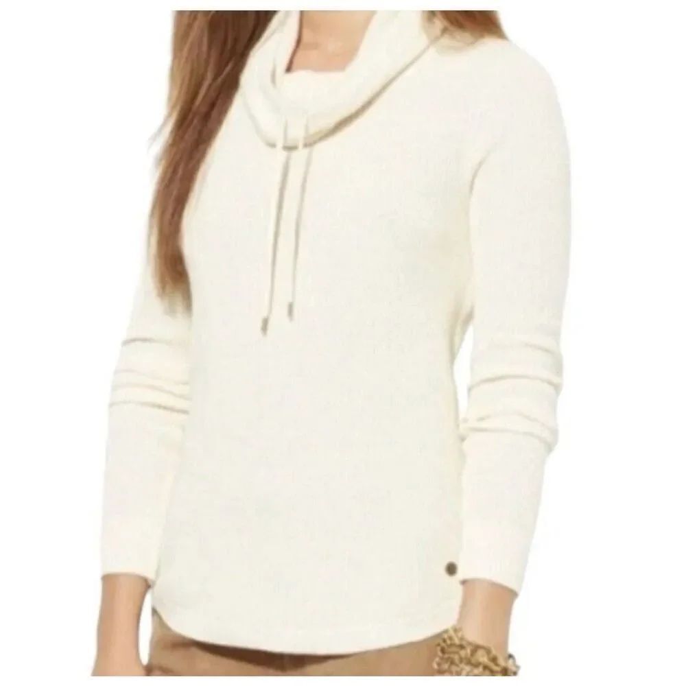 Lauren Ralph Lauren Waffle Knit Cowl Neck Sweater Off White Size Small